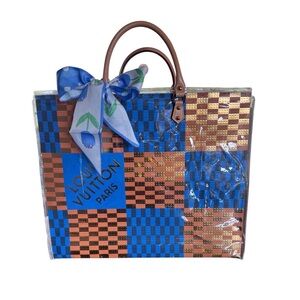 Louis Vuitton Blue and Brown Checkered Tote